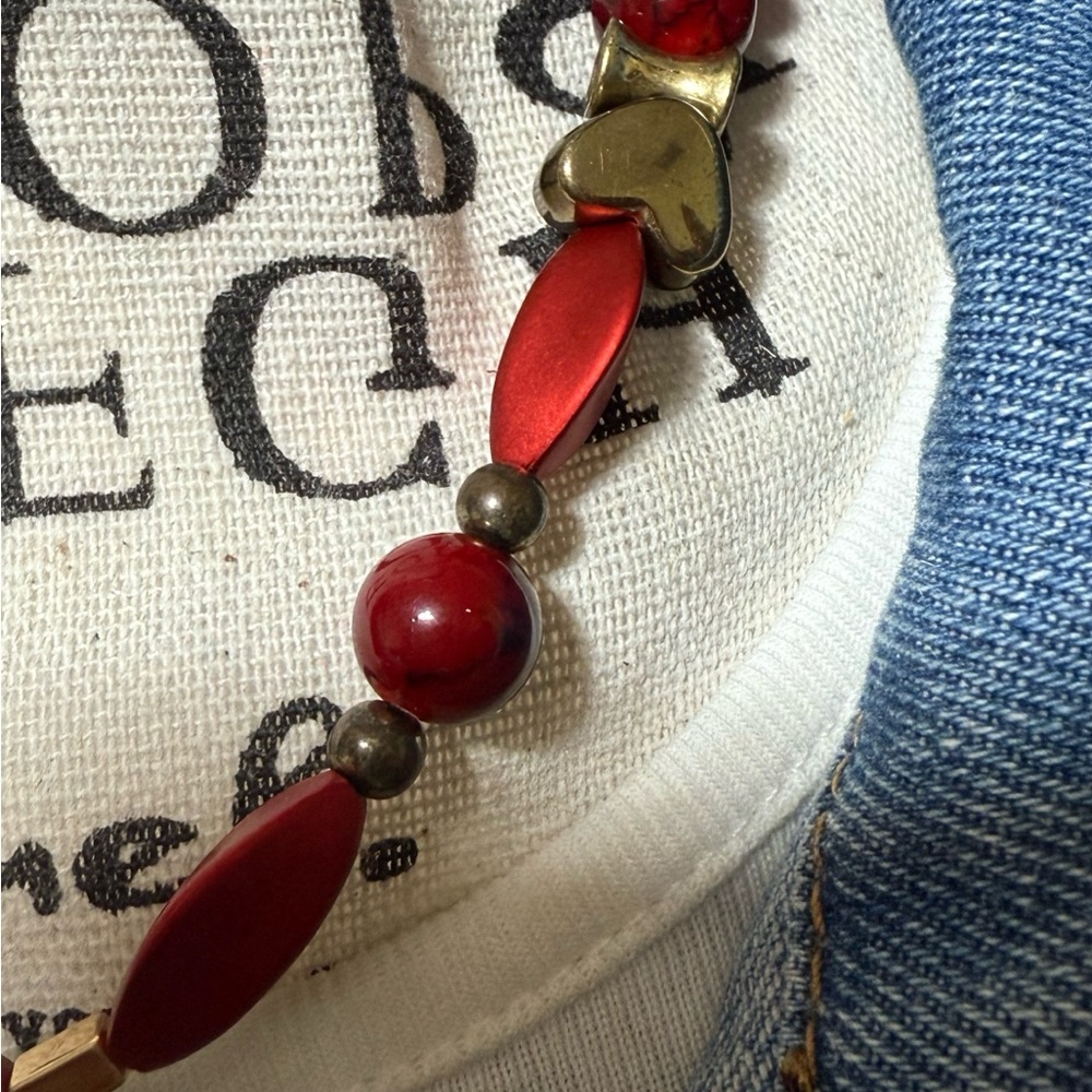 VELVET RED BUBBLES STATEMENT NECKLACE WITH TURQUOISE - Picture 4 of 7